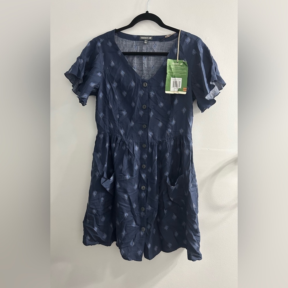 NWT Toad & Co Hillrose SS Dress True Navy Geo Motif - Picture 2 of 8